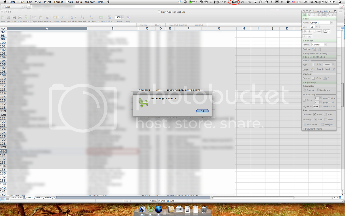 excel for mac not enough memory